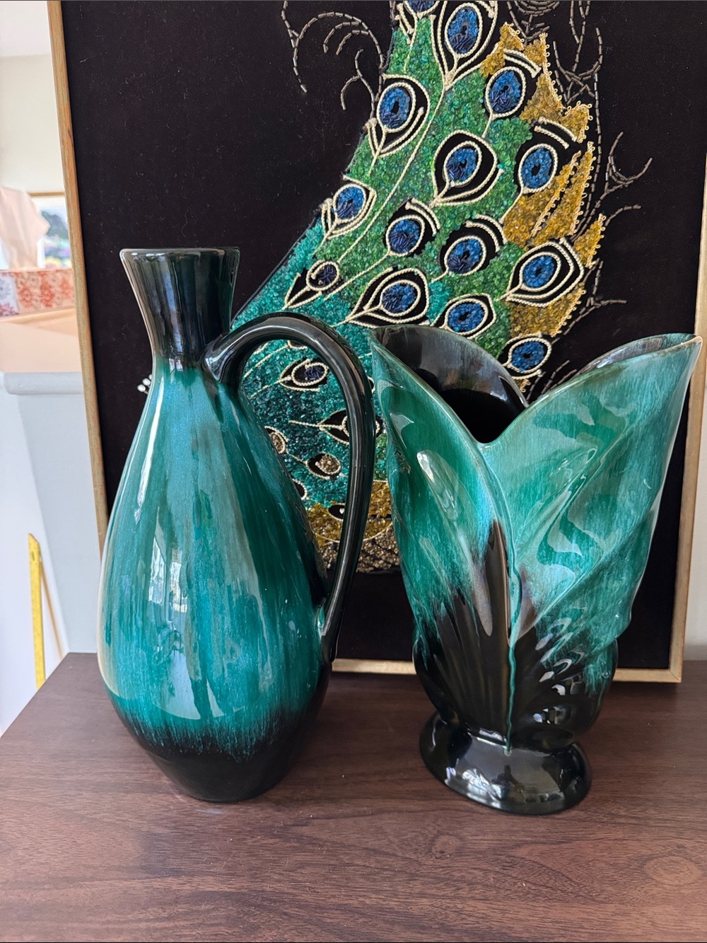 Vintage Blue Mountain Pottery Set - Pitcher Ewer & Split Leaf Vase MCM